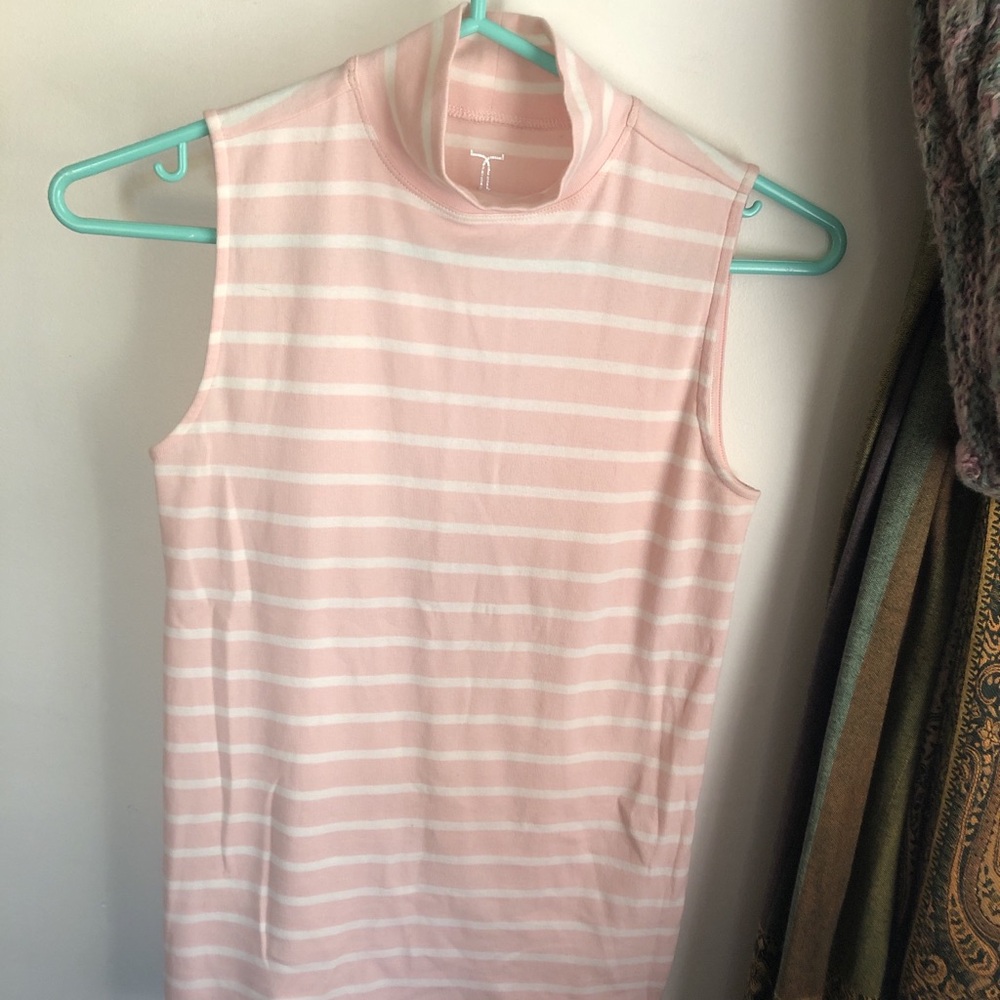 Tristan Pink & White Striped Mock Neck Tank